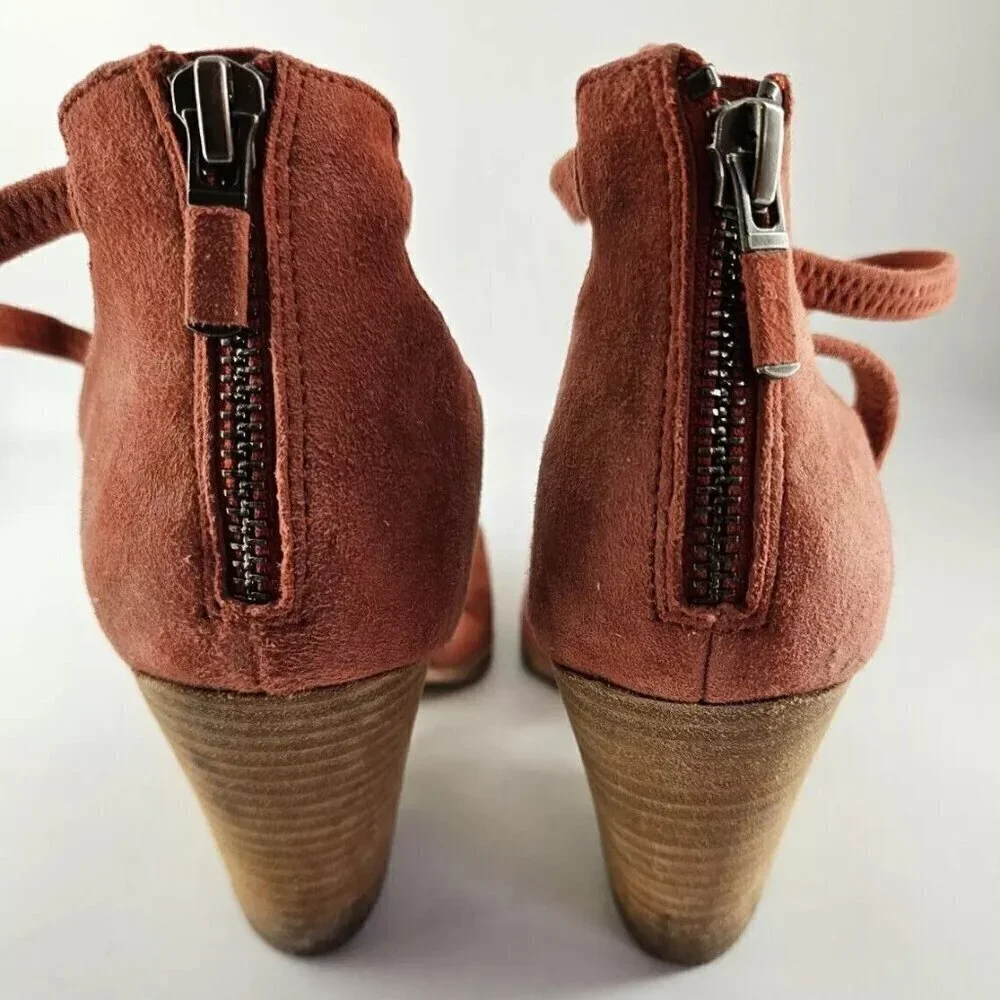 EILEEN FISHER Tilda Pumps Heels Brick Orange Suede Womens Strappy Zip Shoes Sz 7